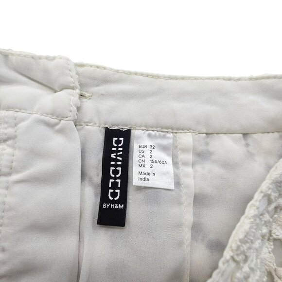 White Lace Mini Skirt By H&M Divided Size 2 Floral Crochet Womens JJ3935 - Picture 2 of 8